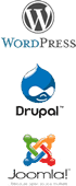 Logotipos de Wordpress, Drupal y Joomla